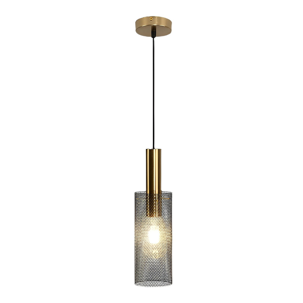 Modern Cylindrical Iron Grid Pendant Light Industrial Minimalist Hanging Fixture for Kitchen Island
