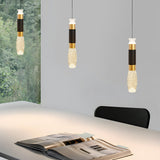 Modern Cylindrical LED Pendant Light Aluminum 3 Step Dimming Hanging Ceiling Lamp in Black and Gold