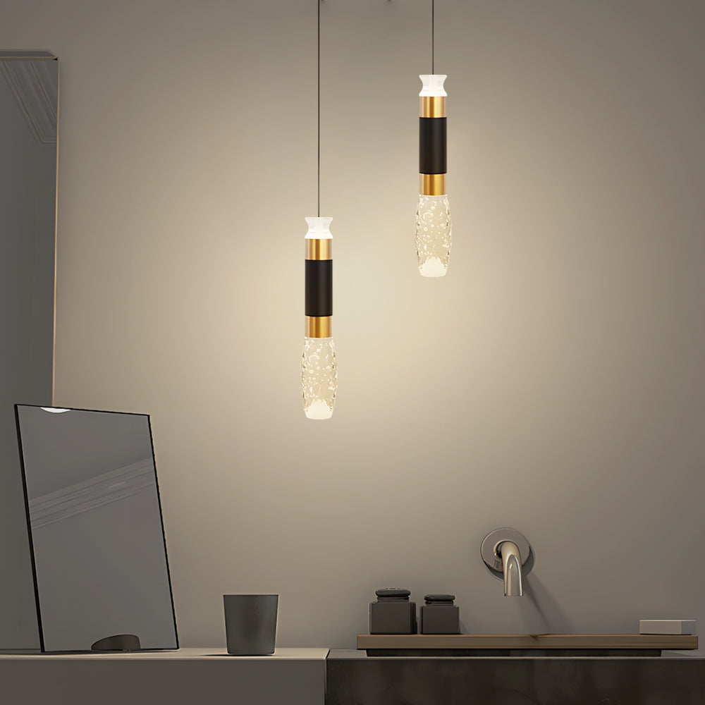 Modern Cylindrical LED Pendant Light Aluminum 3 Step Dimming Hanging Ceiling Lamp in Black and Gold