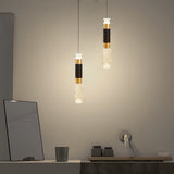 Modern Cylindrical LED Pendant Light Aluminum 3 Step Dimming Hanging Ceiling Lamp in Black and Gold