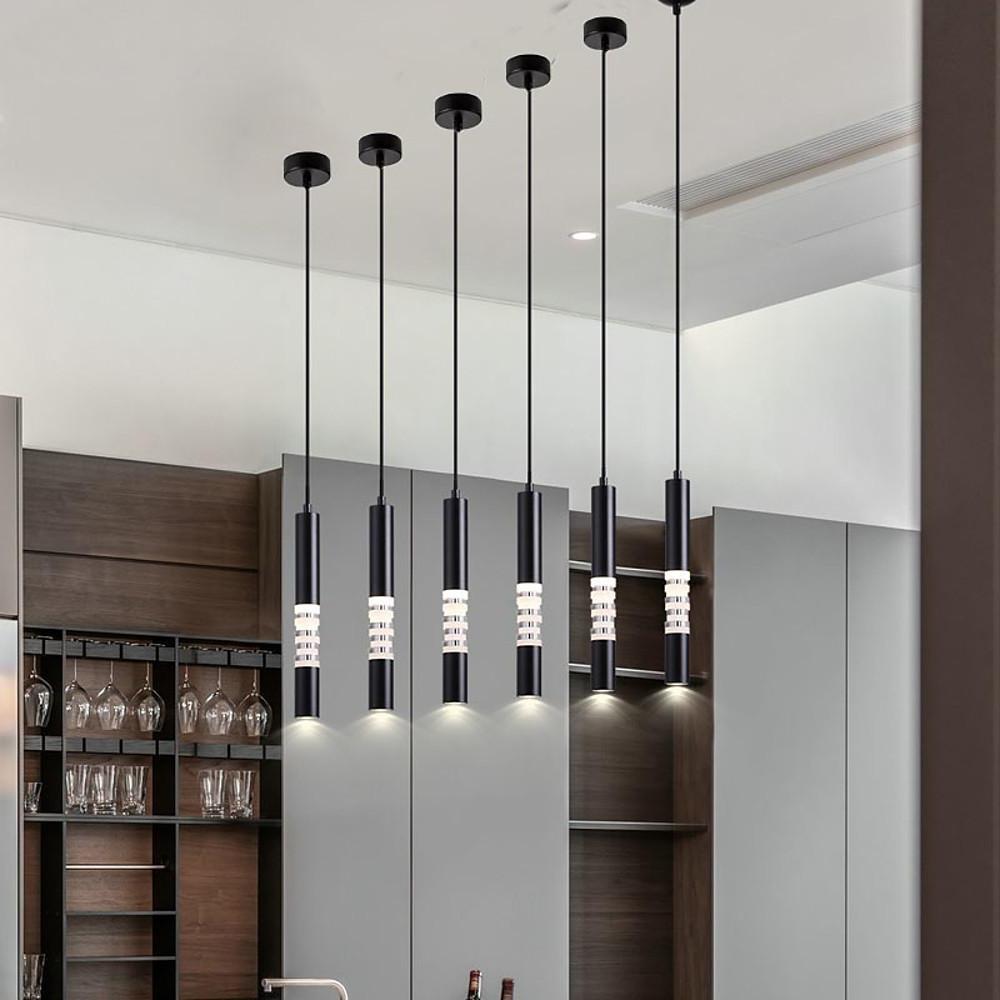 Modern Cylindrical LED Pendant Light for Kitchen Island and Foyer Industrial Gold Black Hanging Lamp