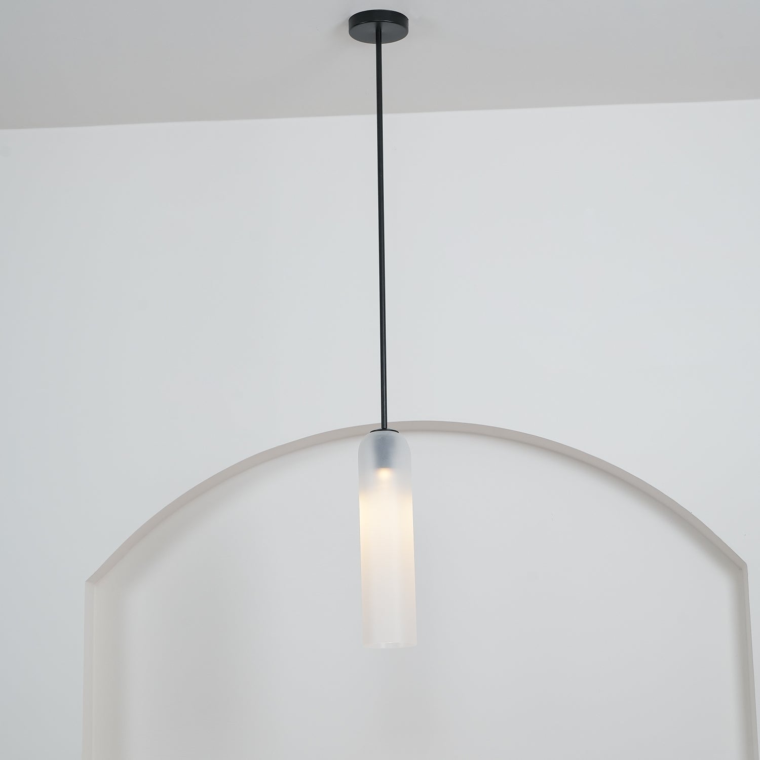 Modern Cylindrical Long Tube Glass Pendant Lamp Minimalist Hanging Ceiling Fixture