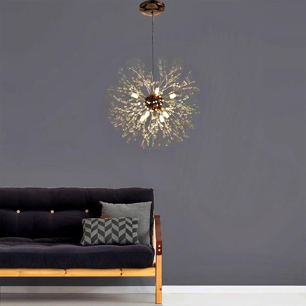 Modern Dandelion Crystal Globe Chandelier LED Metal Pendant Ceiling Light Fixture