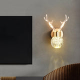 Modern Deer Design Crystal LED Wall Sconce Gold Animal Inspired Indoor Accent Light