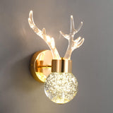 Modern Deer Design Crystal LED Wall Sconce Gold Animal Inspired Indoor Accent Light