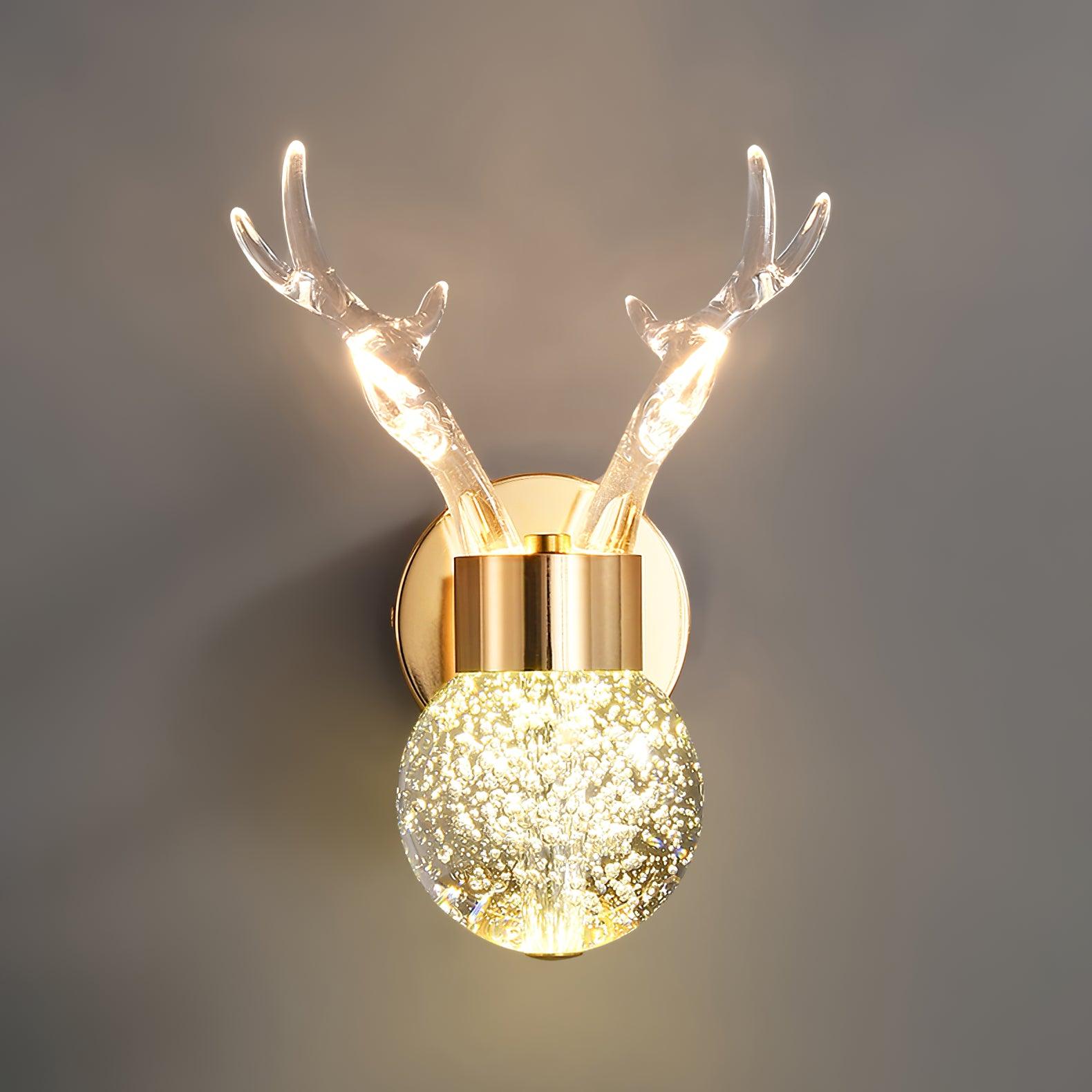 Modern Deer Design Crystal LED Wall Sconce Gold Animal Inspired Indoor Accent Light