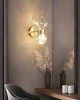 Modern Deer Design Crystal LED Wall Sconce Gold Animal Inspired Indoor Accent Light