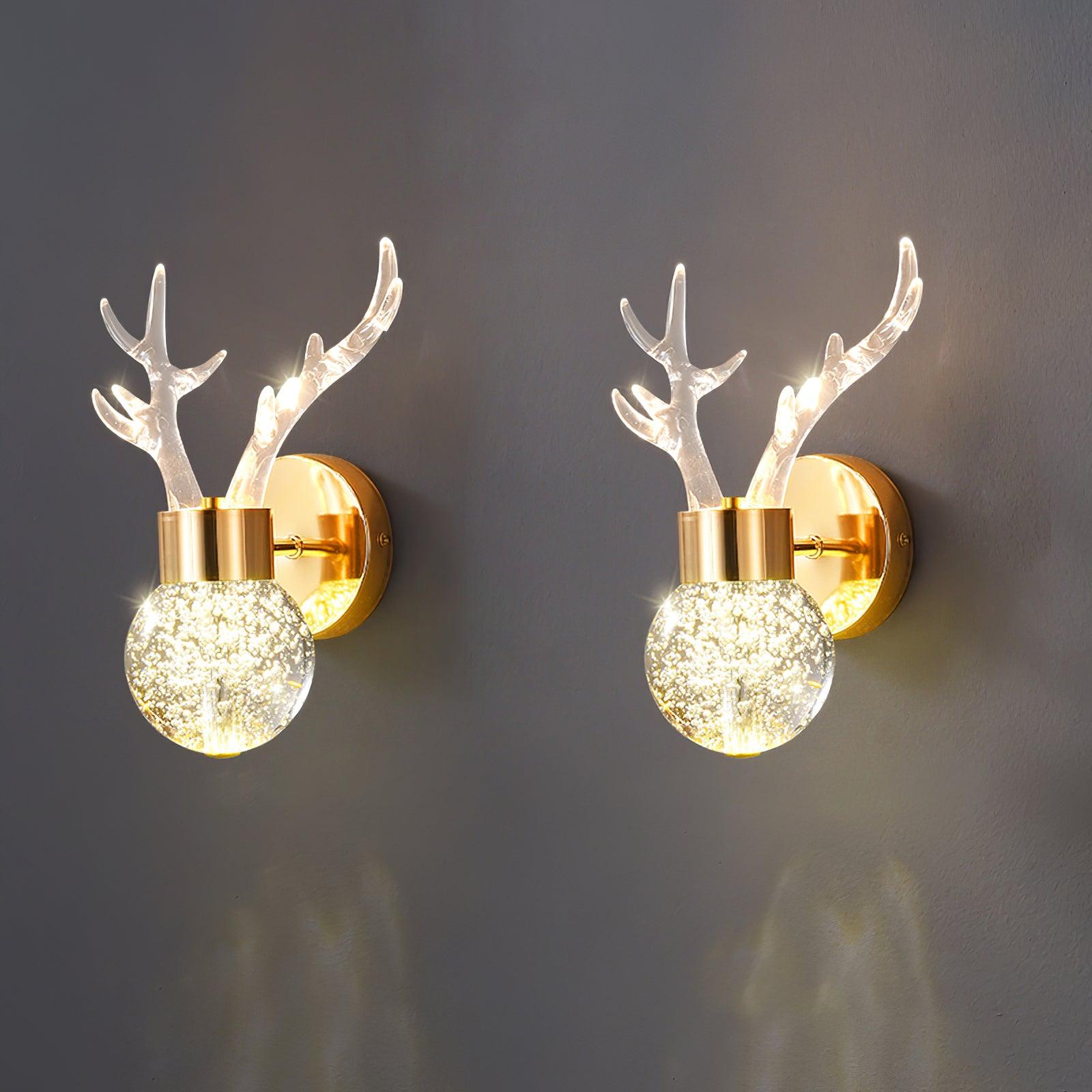 Modern Deer Design Crystal LED Wall Sconce Gold Animal Inspired Indoor Accent Light
