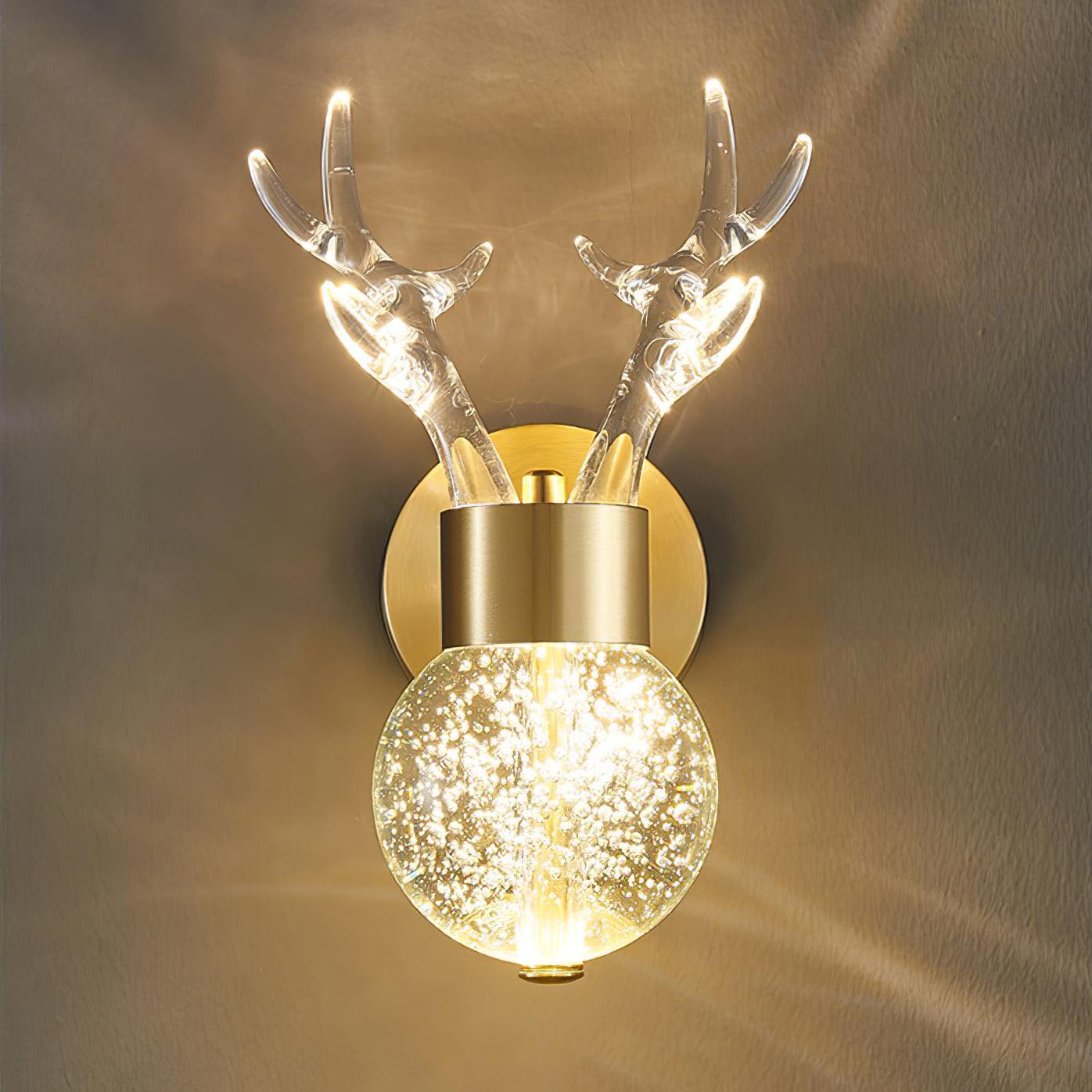 Modern Deer Design Crystal LED Wall Sconce Gold Animal Inspired Indoor Accent Light