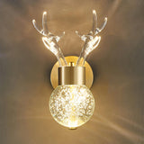 Modern Deer Design Crystal LED Wall Sconce Gold Animal Inspired Indoor Accent Light