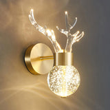 Modern Deer Design Crystal LED Wall Sconce Gold Animal Inspired Indoor Accent Light