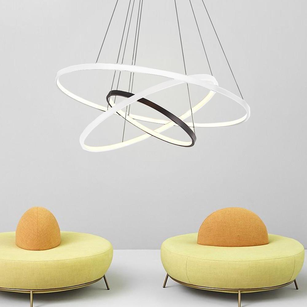 Modern Dimmable 3 Ring LED Pendant Light Adjustable Geometric Circle Chandelier for Dining Room