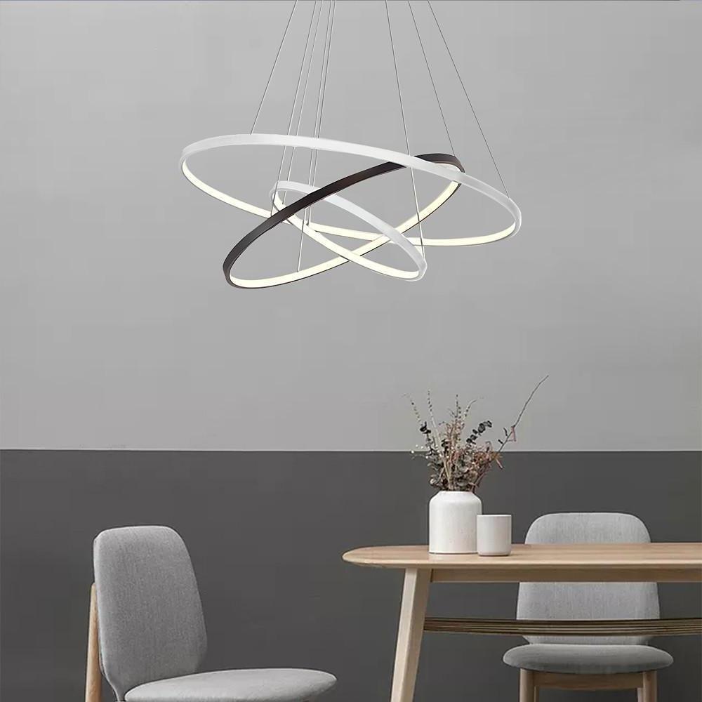 Modern Dimmable 3 Ring LED Pendant Light Adjustable Geometric Circle Chandelier for Dining Room
