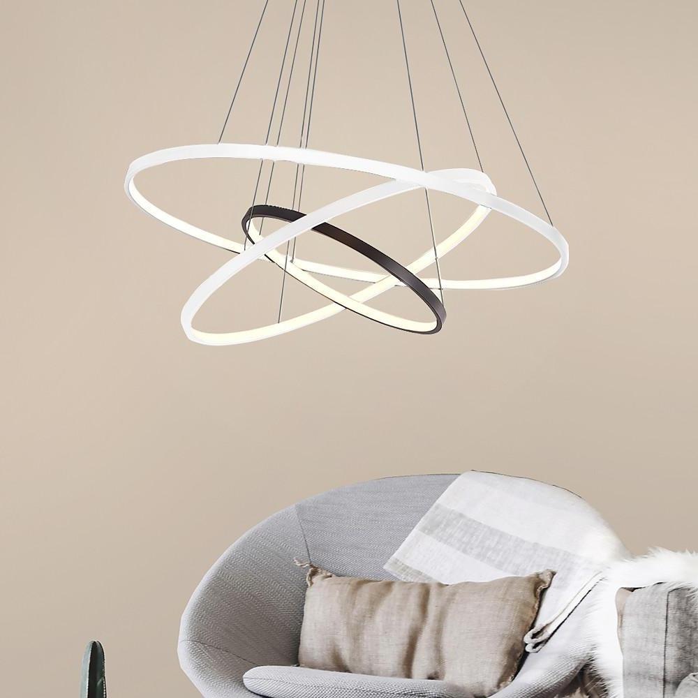 Modern Dimmable 3 Ring LED Pendant Light Adjustable Geometric Circle Chandelier for Dining Room