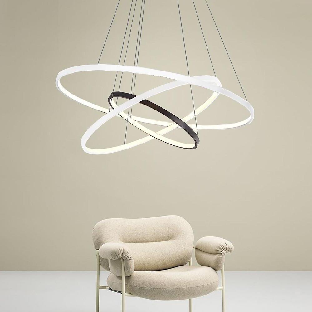 Modern Dimmable 3 Ring LED Pendant Light Adjustable Geometric Circle Chandelier for Dining Room