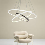 Modern Dimmable 3 Ring LED Pendant Light Adjustable Geometric Circle Chandelier for Dining Room