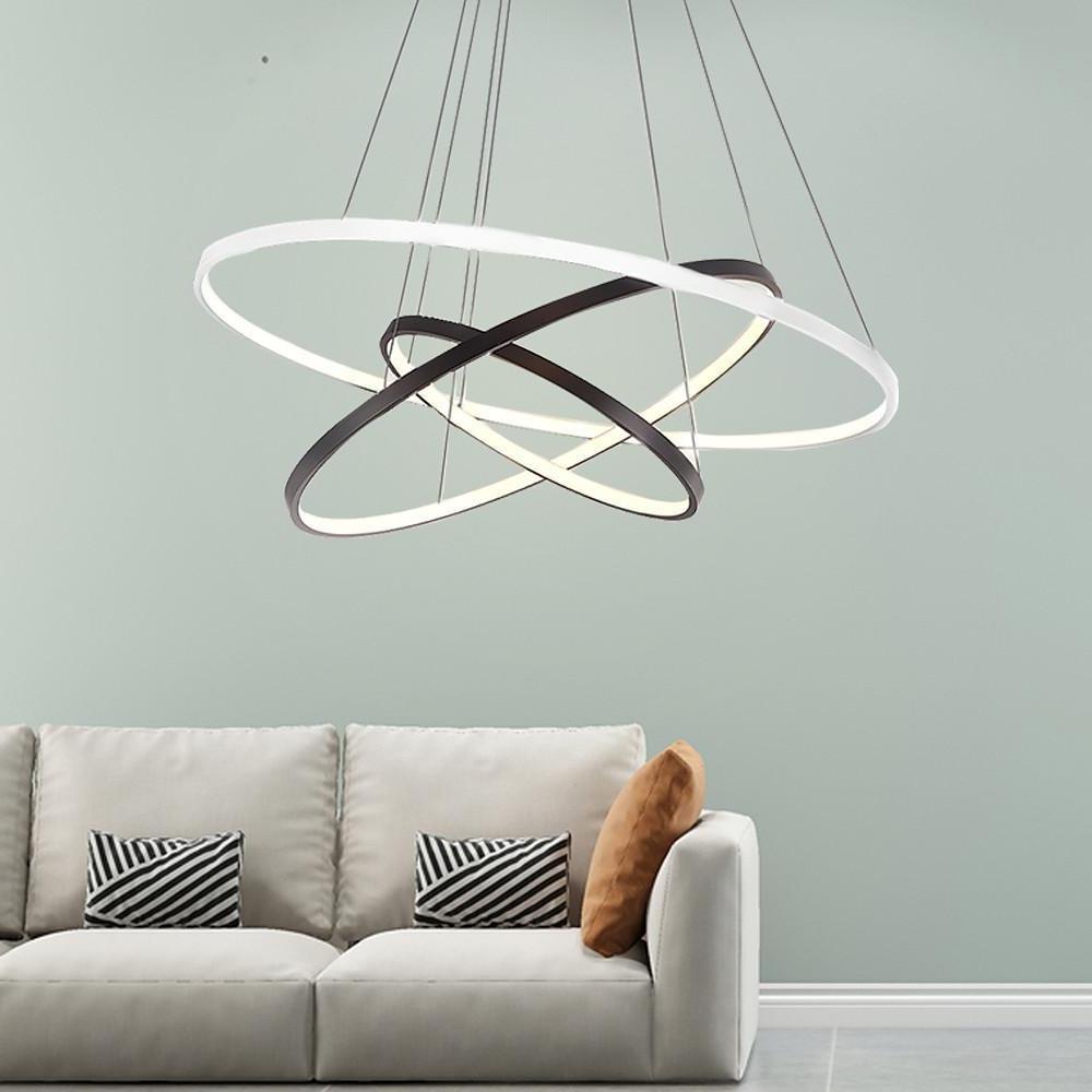 Modern Dimmable 3 Ring LED Pendant Light Adjustable Geometric Circle Chandelier for Dining Room