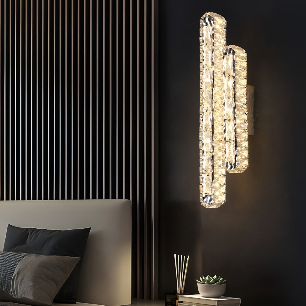 Modern Dimmable LED Crystal Wall Sconce Elegant Double Strip Vanity Light for Living Room