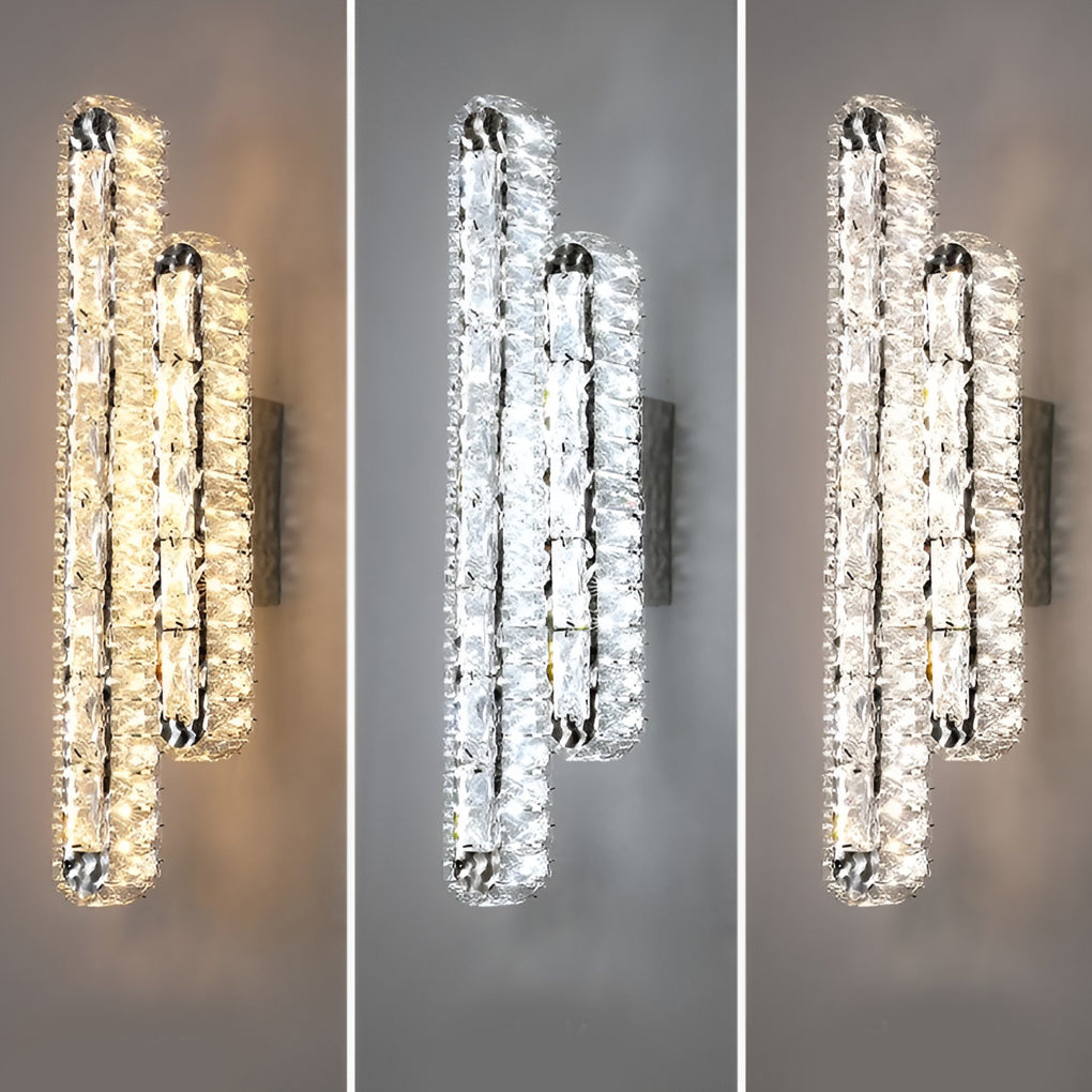 Modern Dimmable LED Crystal Wall Sconce Elegant Double Strip Vanity Light for Living Room