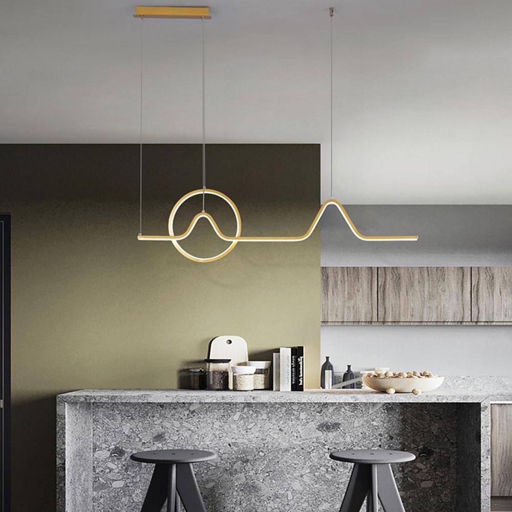 Modern Dimmable LED Ring and Linear Pendant Light for Kitchen Island Decor