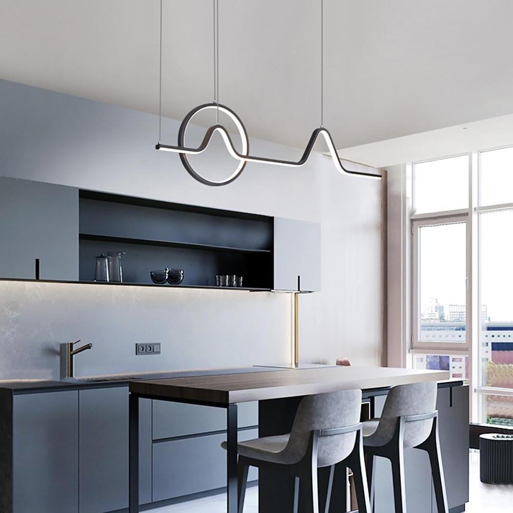 Modern Dimmable LED Ring and Linear Pendant Light for Kitchen Island Decor