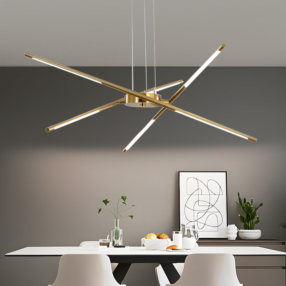 Modern Dimmable Long Strip Sputnik LED Chandelier for Living Room in Gold and Black