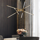 Modern Dimmable Long Strip Sputnik LED Chandelier for Living Room in Gold and Black