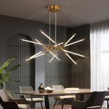 Modern Dimmable Long Strip Sputnik LED Chandelier for Living Room in Gold and Black
