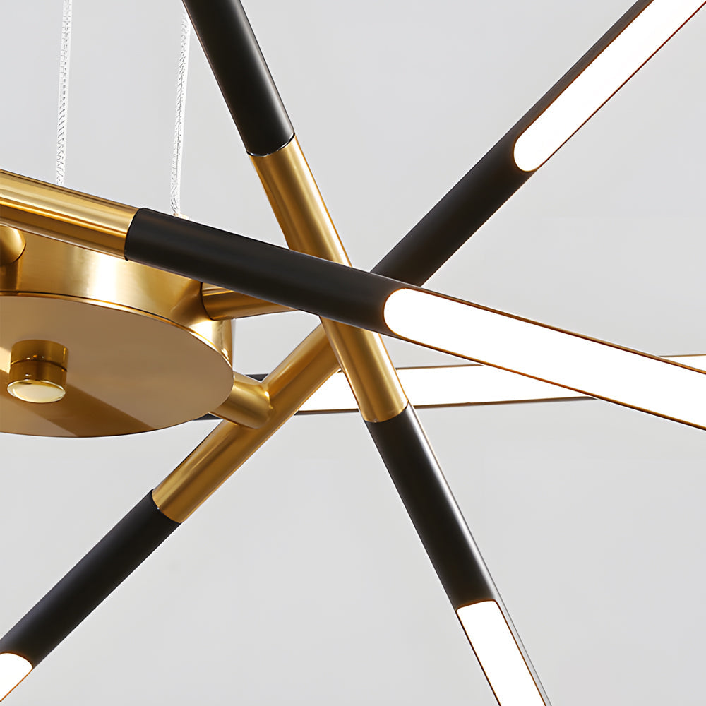 Modern Dimmable Long Strip Sputnik LED Chandelier for Living Room in Gold and Black