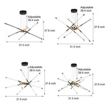 Modern Dimmable Long Strip Sputnik LED Chandelier for Living Room in Gold and Black