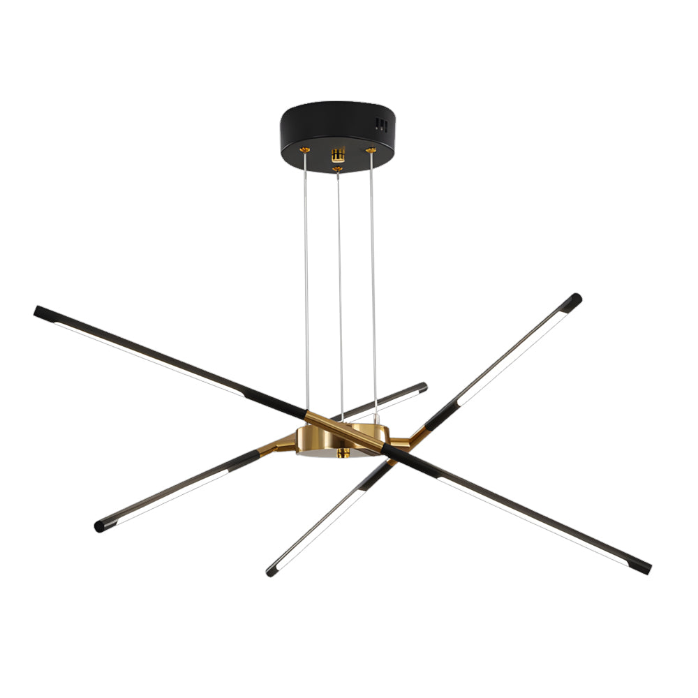Modern Dimmable Long Strip Sputnik LED Chandelier for Living Room in Gold and Black