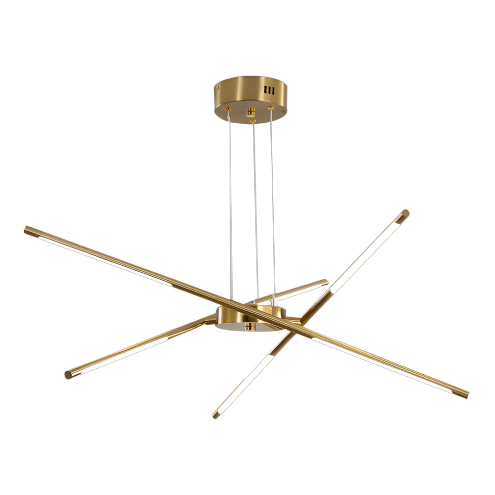 Modern Dimmable Long Strip Sputnik LED Chandelier for Living Room in Gold and Black