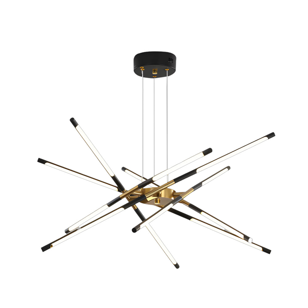 Modern Dimmable Long Strip Sputnik LED Chandelier for Living Room in Gold and Black