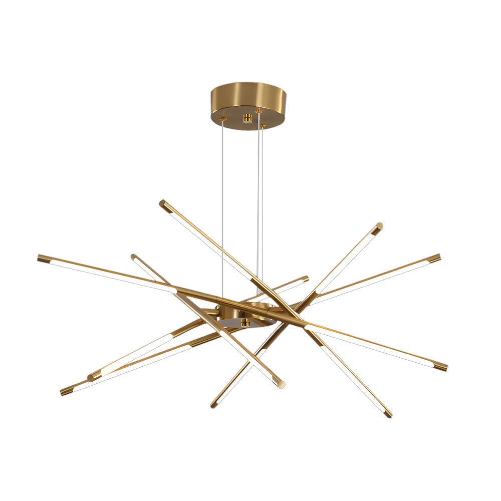 Modern Dimmable Long Strip Sputnik LED Chandelier for Living Room in Gold and Black