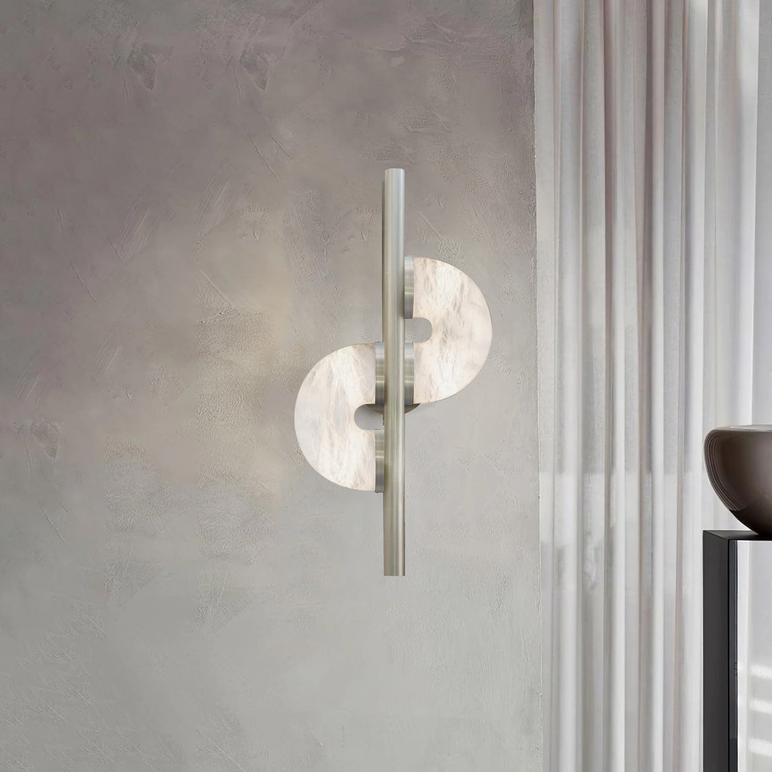 Modern Dolly Alabaster Stone Wall Sconce Elegant LED Double Disk Light for Indoor Spaces