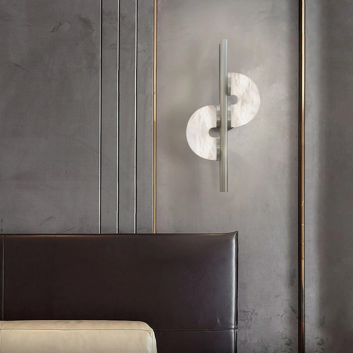 Modern Dolly Alabaster Stone Wall Sconce Elegant LED Double Disk Light for Indoor Spaces