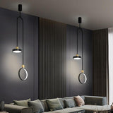 Modern Double Circle LED Pendant Light Gold and Black Adjustable Hanging Island Lamp