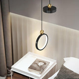 Modern Double Circle LED Pendant Light Gold and Black Adjustable Hanging Island Lamp
