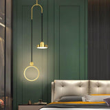 Modern Double Circle LED Pendant Light Gold and Black Adjustable Hanging Island Lamp