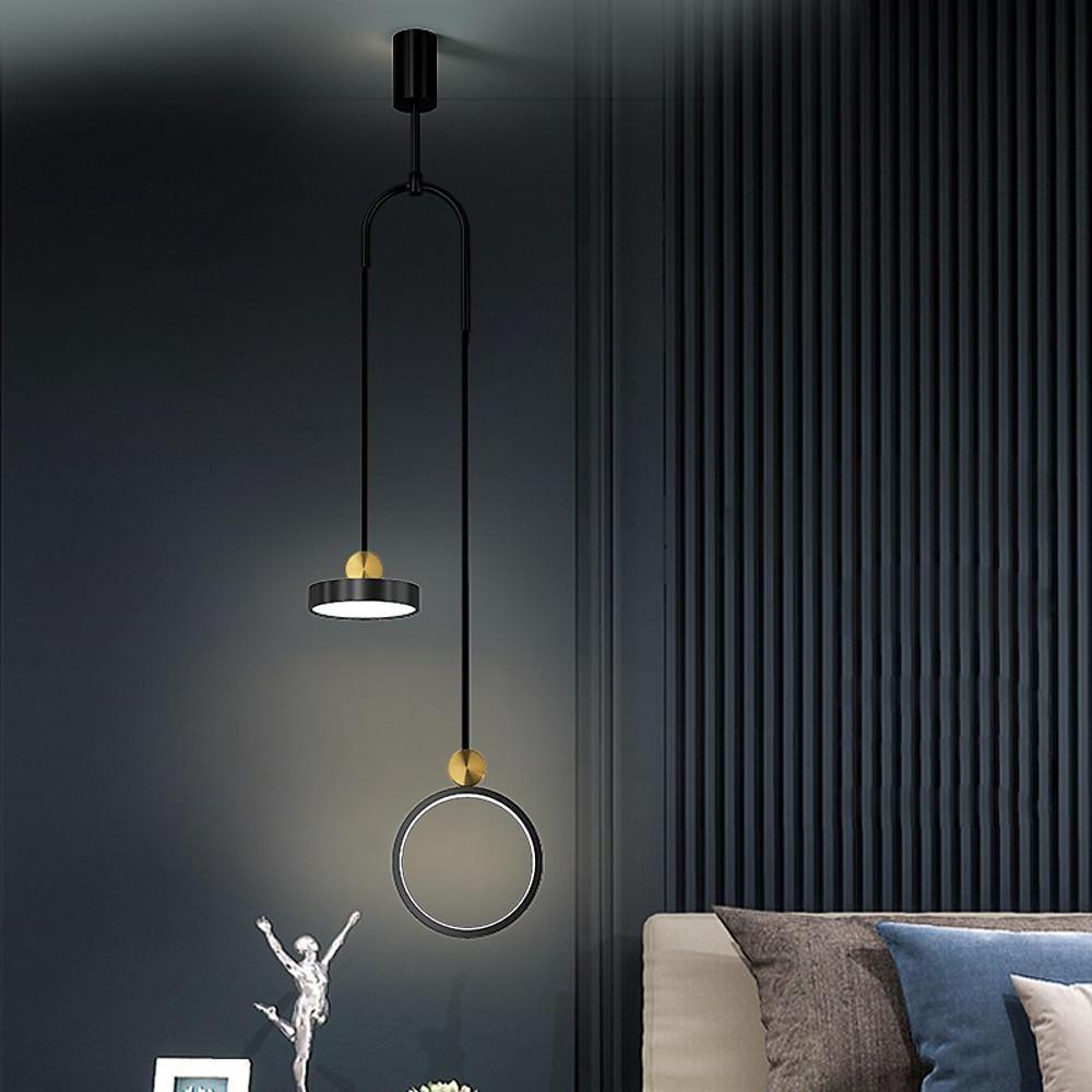 Modern Double Circle LED Pendant Light Gold and Black Adjustable Hanging Island Lamp