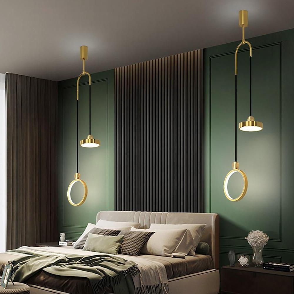 Modern Double Circle LED Pendant Light Gold and Black Adjustable Hanging Island Lamp