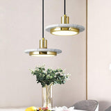 Modern Double Circle Marble LED Pendant Light Metal Hanging Lamp for Kitchen Island and Dining Room