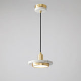 Modern Double Circle Marble LED Pendant Light Metal Hanging Lamp for Kitchen Island and Dining Room