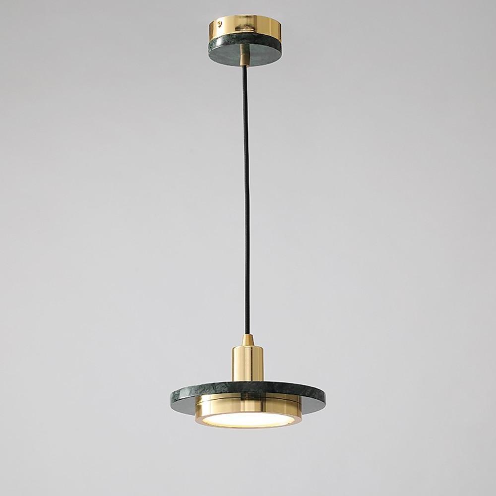 Modern Double Circle Marble LED Pendant Light Metal Hanging Lamp for Kitchen Island and Dining Room