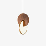 Modern Double Disk Wood and Metal LED Pendant Light for Kitchen Island and Dining Room