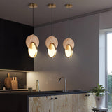 Modern Double Disk Wood and Metal LED Pendant Light for Kitchen Island and Dining Room