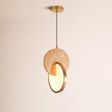 Modern Double Disk Wood and Metal LED Pendant Light for Kitchen Island and Dining Room