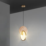 Modern Double Disk Wood and Metal LED Pendant Light for Kitchen Island and Dining Room