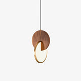 Modern Double Disk Wood and Metal LED Pendant Light for Kitchen Island and Dining Room