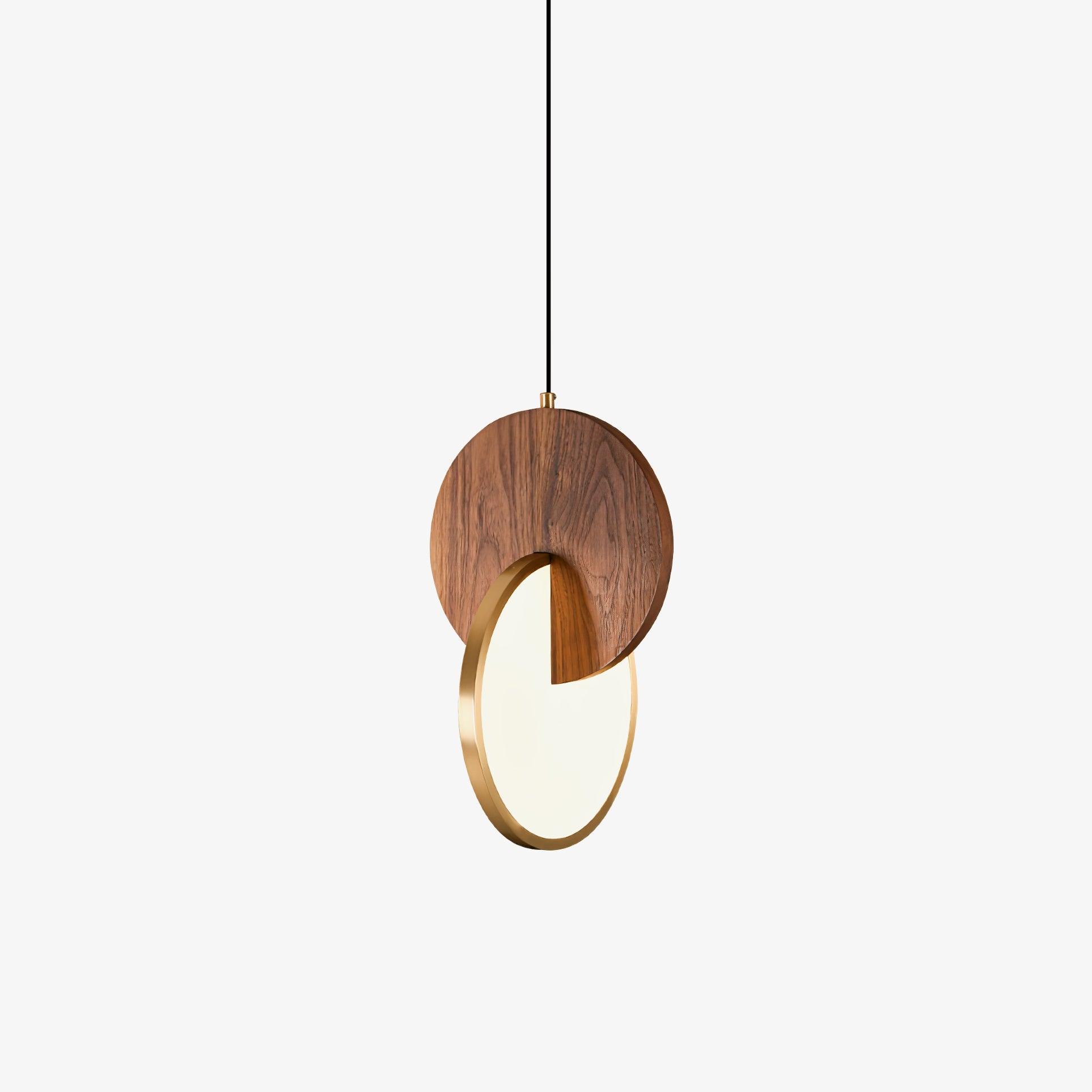 Modern Double Disk Wood and Metal LED Pendant Light for Kitchen Island and Dining Room